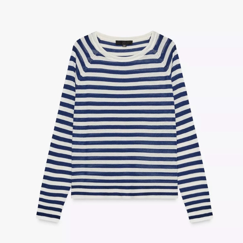 ZARA STRIPED FINE KNIT SWEATER
Color: ECRU / BLUE * Size: S